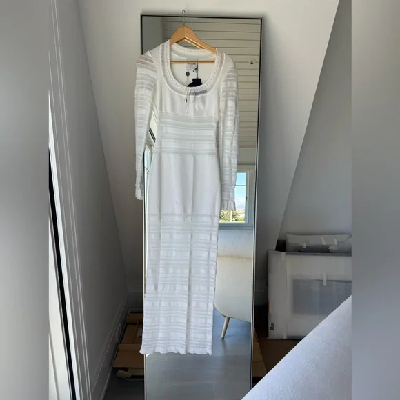 NWT Alaia White Jersey and Lace Paneled Maxi Dress FR38 - Picture 9 of 12